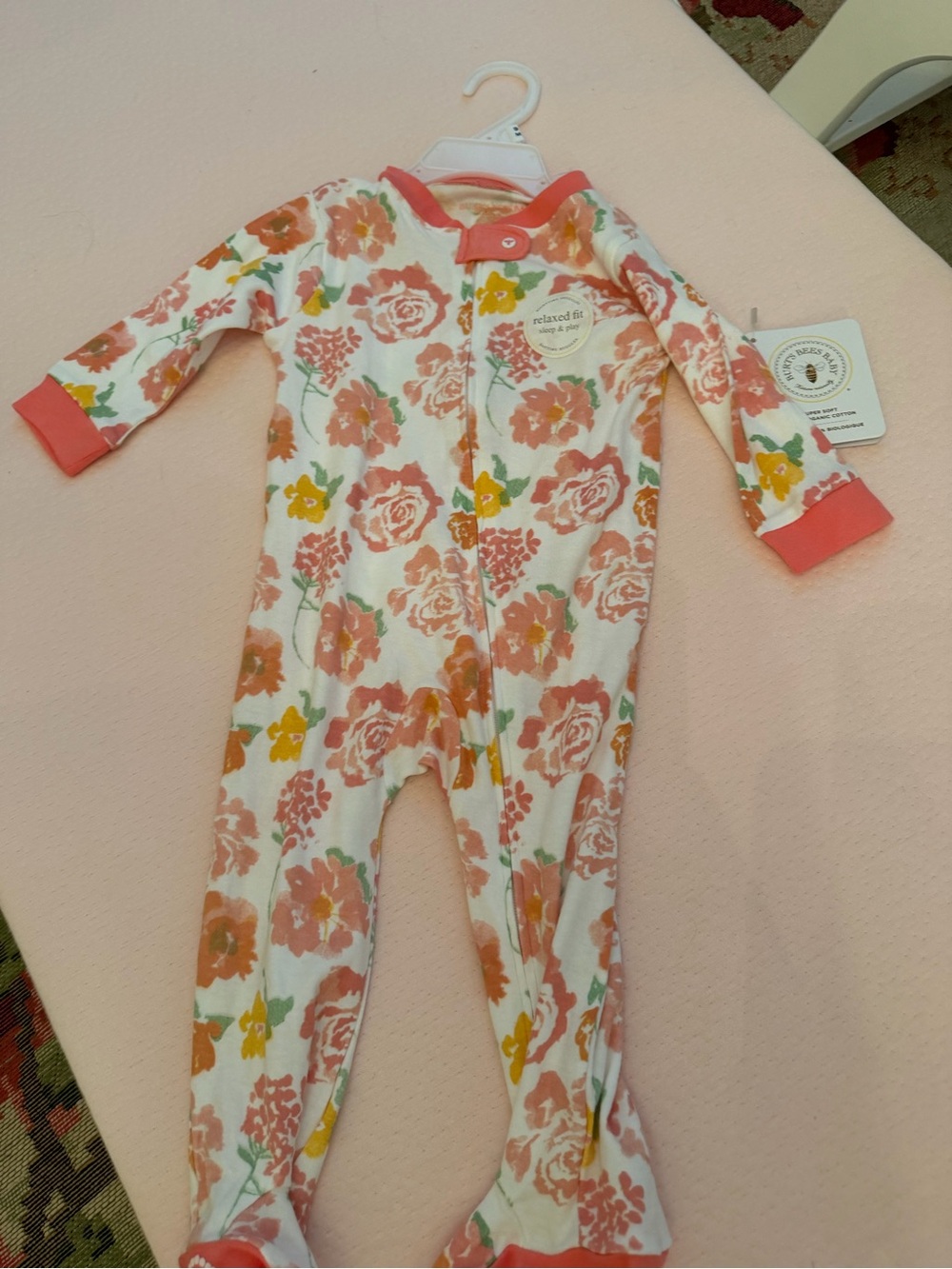 Coral Floral Footed One-Piece Pajamas for Kids - Relaxed Fit